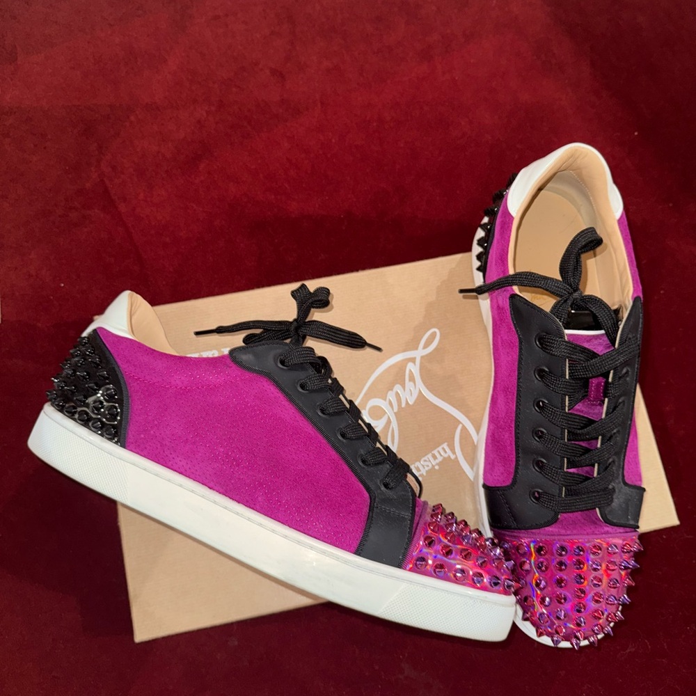 Christian Louboutin Fuchsia and Black Spiked Sneakers